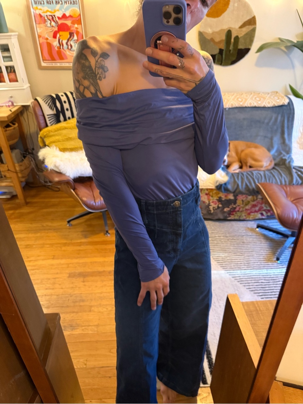 Off-Shoulder Long-Sleeve Top in Lavender Wilfred